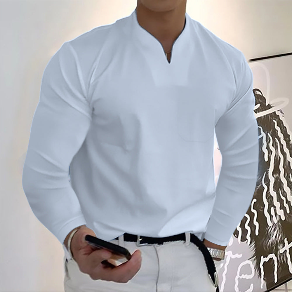 👔🔥【40-120 kg】Męska koszulka sportowa z długim rękawem i dekoltem w serek, bawełniana ✅️Płatność przy odbiorze